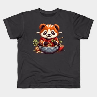 Red Panda Eat Ramen Kids T-Shirt